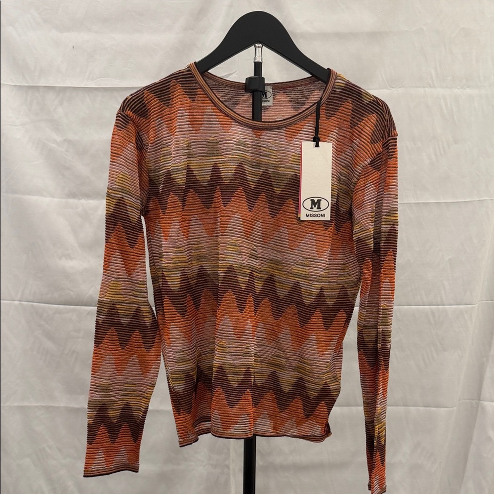 Missoni Long Sleeve Top - Orange and Brown Zigzag